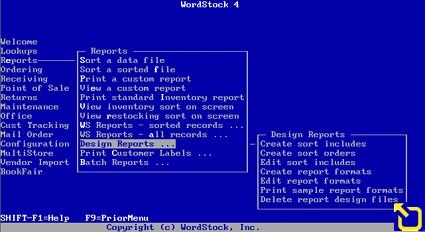 WordStock Reports menu