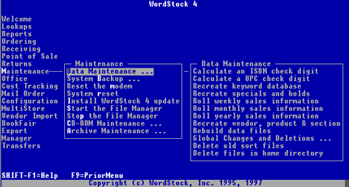 fig. 1-2, WordStock's Maintenance Menu