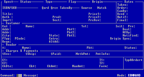 Figure 12-1, Special Order screen [empty]