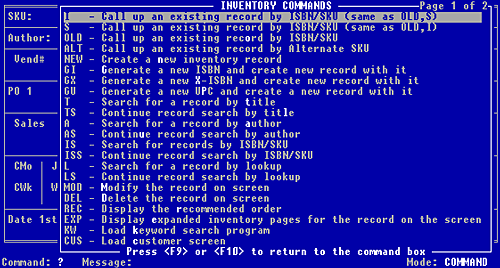 Fig 2-4, Inventory Commands Help Menu