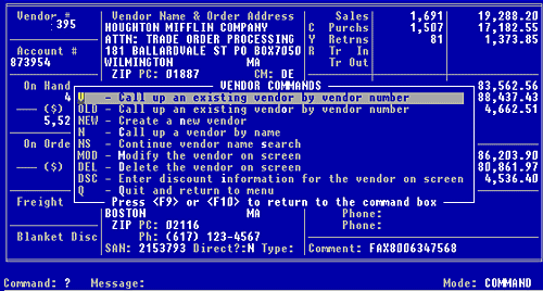 Fig. 32-, Vendor screen Commands Help menu