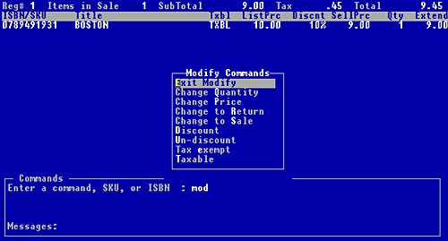 Figure 6-4, pop-up Modify commands menu