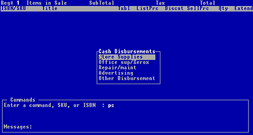 Figure 6-7, pop-up Cash Discbursements menu