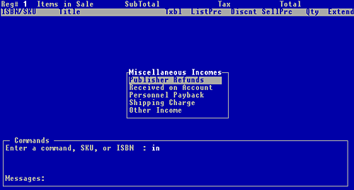 Figure 6-8, pop-up Miscellaneous Incomes menu