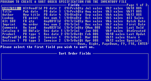 Figure 7-10, the fields available for an Inventory file report