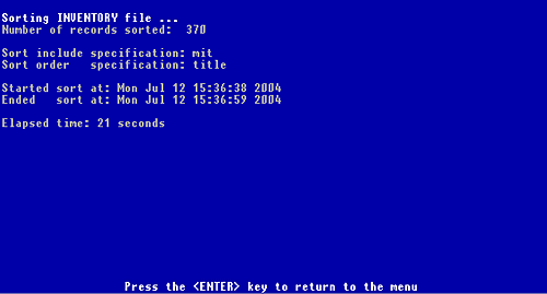 Figure 7-12, sample of a Sort Output