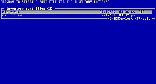 Figure 7-17, sample list of Sorted Inventory data files