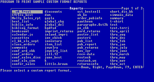 Figure 7-18, sample Reports Formats list box