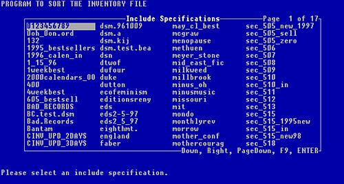 Fifgure 7-19, sample Include Specifications menu box