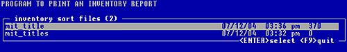 Figure 7-21, sample Inventory Sort Output List menu box