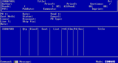 Figure 8-1, screen showing a new Purchase Order [empty]