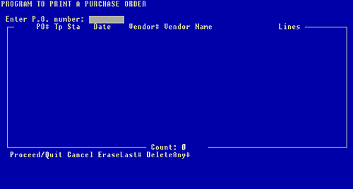 Figure 8-5, List box for Program to print a Purchase Order