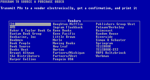 Figure 8-9, listing of electronic ordering Vendors