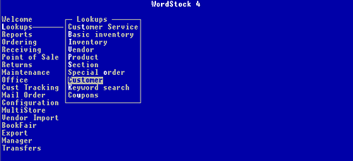 WordStock Menu showing Customer File