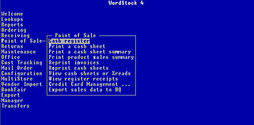 WordStock Menu showing POS programs